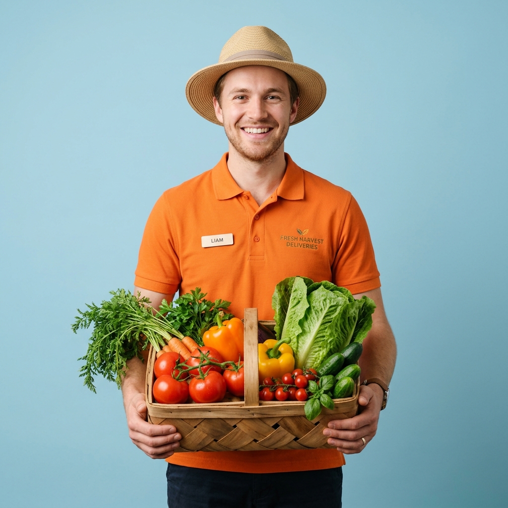 Delivery Person holding vegetable basket